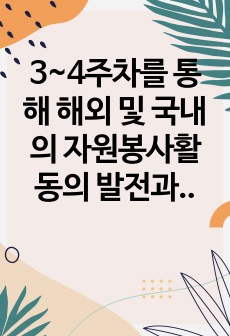 3~4주차를 통해 해외 및 국내의 자원봉사활동의 발전과정을 학습하였습니다. 해외 중 한 나라를 선택하여 발전과정을 정리하고 선택한 나라와 우리나라를 비교하여 자원봉사 활성화 방안을 제시하시오.