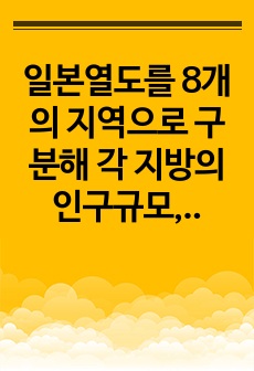 일본열도를 8개의 지역으로 구분해 각 지방의 인구규모, 자연환경, 경제규모와 주요 산업, 교통망, 대표적인 도시 등에 대해 설명하시오.